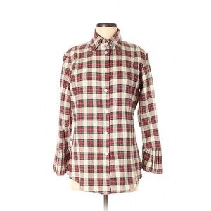 Alicia Bell Womens Cotton Plaid Shirt Ruffles Elbow-Patches Fine Garments Size 8